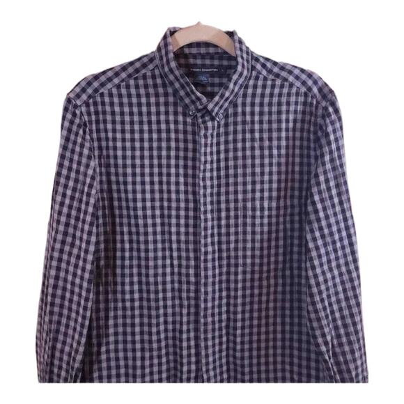 French Connection Long Sleeve Button-down Shirt in Gray & Black Gingham Men's L - Picture 3 of 6